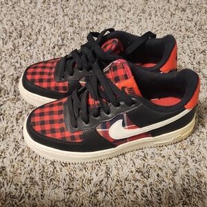 Nike Air Force 1 Black and Red Plaid Sneakers